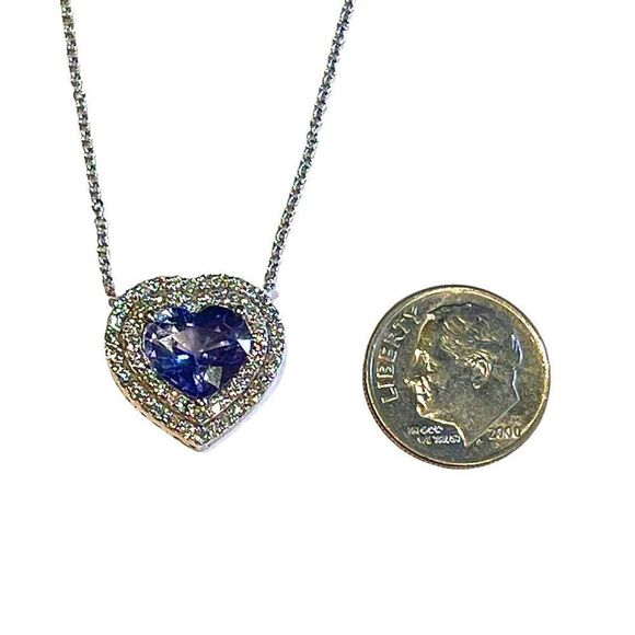 Natural Heart Sapphire Diamond Pendant 18" 14k W Gold 4.13 TCW Certified 310656 - Picture 15 of 17